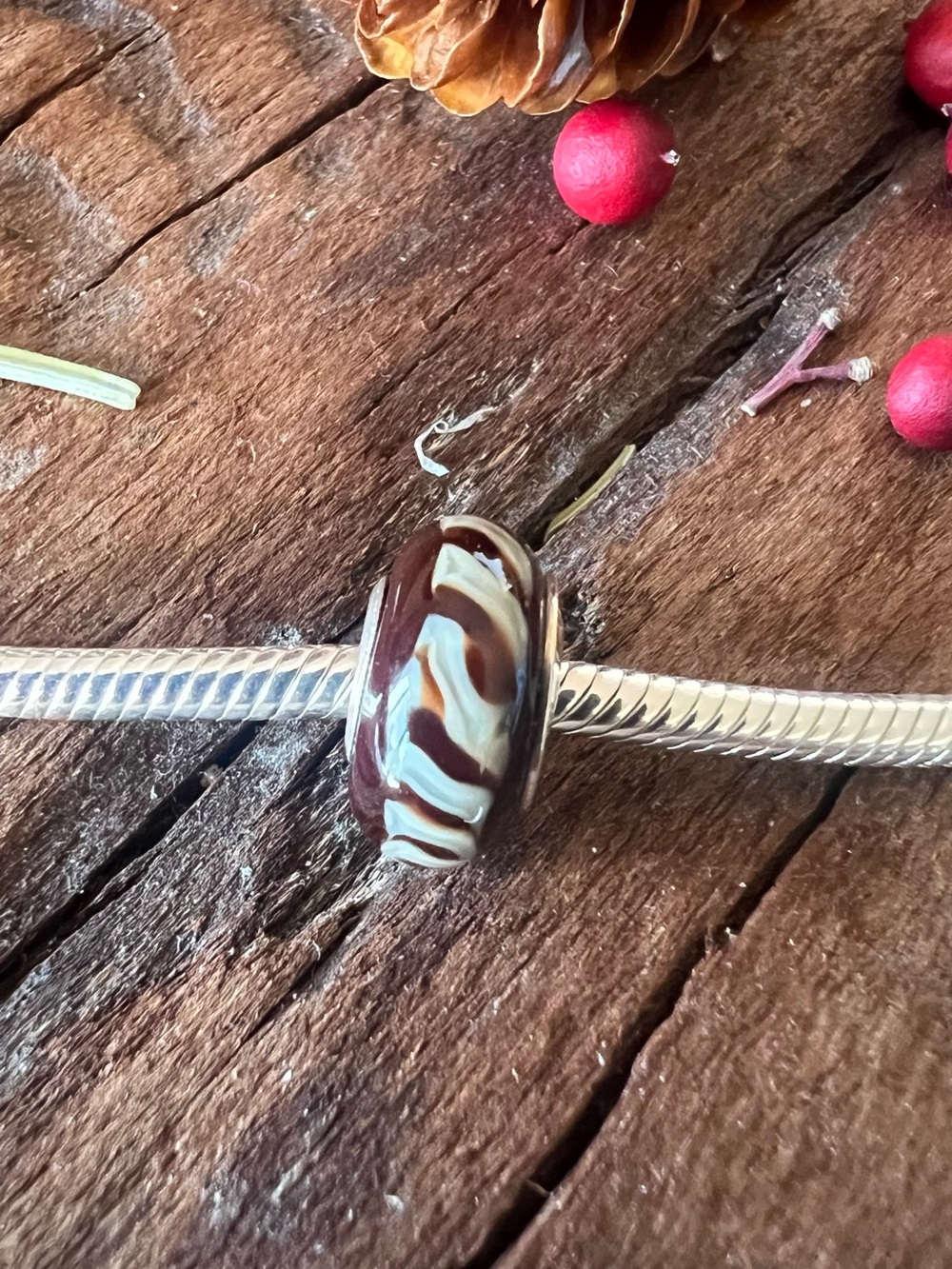 New Chamilia Murano Glass Charm Brown Cream Chocolate Fall